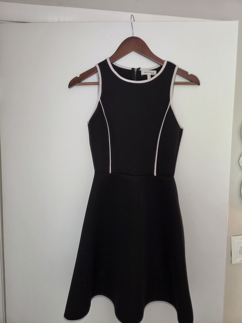 Monteau Black Skater Dress with White Trim